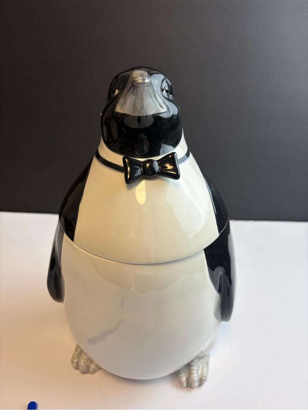 Black and White Penguin Otagiri Ceramic Cookie Jar - Bow Tie Accent